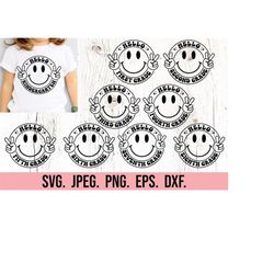back to school svg bundle - hello grade school svg - retro first day of school - cricut file - smiley happy face hello f
