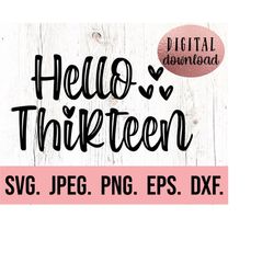 hello thirteen svg - 13th birthday svg - official teenager png - digital download - cricut cut file - hello 13 svg - 13t