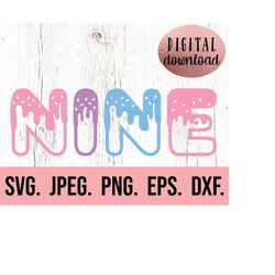 9th birthday svg - donut birthday svg - nine birthday girl shirt - donut theme digital download - birthday clipart - swe