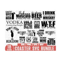 coaster svg bundle, drink coaster svg, wine saying svg, beer quote svg, coffee coaster svg, alcohol coasters, coffee coa