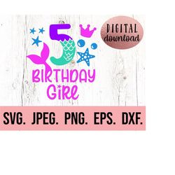 mermaid 5th birthday svg - under the sea fifth birthday shirt svg - digital download - five birthday girl design - cricu