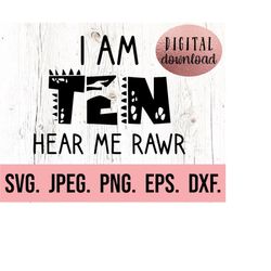 10th birthday svg - i am ten dinosaur svg - tenth birthday boy shirt - digital download - birthday boy - ten dino birthd