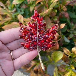 Leaf autumn brooch handmade, beaded leaf brooch