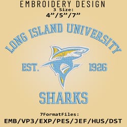 liu sharks embroidery design, ncaa logo embroidery files, ncaa liu sharks, machine embroidery pattern
