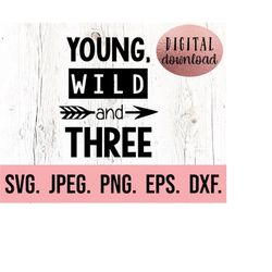 3rd birthday svg - young wild and three svg - third birthday boy shirt - digital download - birthday boy design - three
