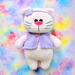 plush cat toy, crochet cat, soft plush toy, dress-up toy, gift for girl, stuffed plush toy, birthday gift
