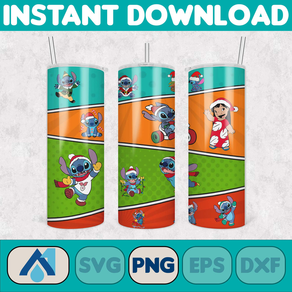 Christmas Stitch Tumbler Wrap, Stitch Sublimation Designs, 20 oz Stitch Tumbler, Cartoon Christmas Tumbler PNG, Commercial Use (4).jpg
