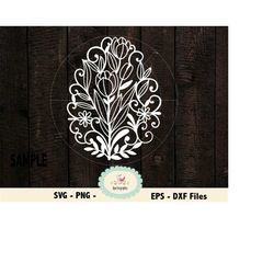 easter tulip svg, easter paper cut svg, cameo cricut cut files, easter flower printable card, easter eggs svg, paper cut