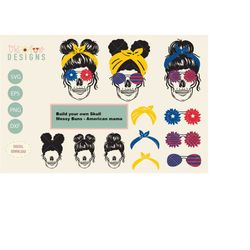 skull messy bun american flag, svg file, digital download only, mom life sunflower sunglasses, african american women, s