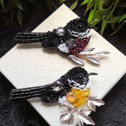 Birdie bead brooch, a unique handmade brooch with crystals as a gift to mom