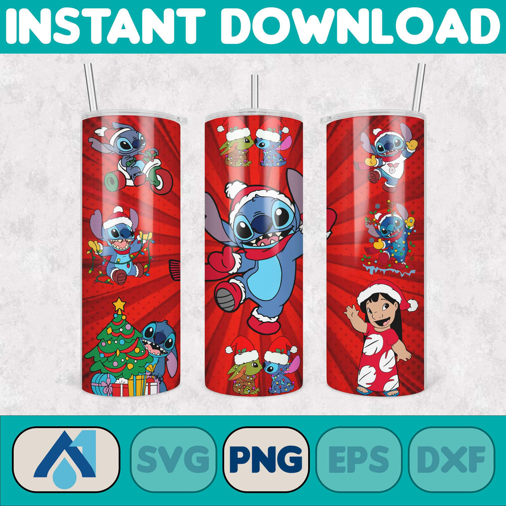 Christmas Stitch Tumbler Wrap, Stitch Sublimation Designs, 20 oz Stitch Tumbler, Cartoon Christmas Tumbler PNG, Commercial Use (12).jpg