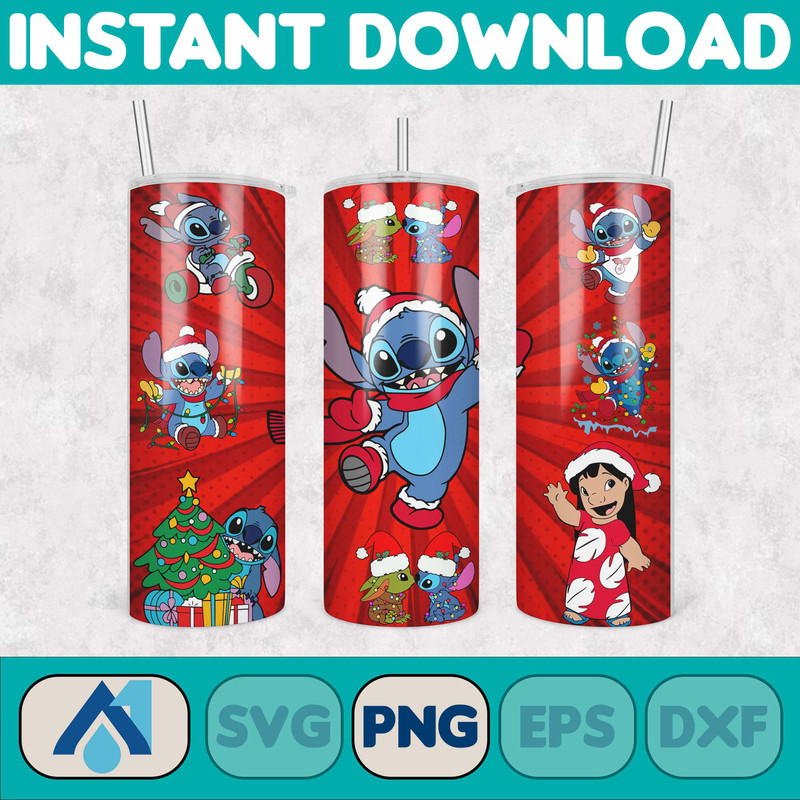 Christmas Stitch Tumbler Wrap, Stitch Sublimation Designs, 20 oz Stitch Tumbler, Cartoon Christmas Tumbler PNG, Commercial Use (12).jpg