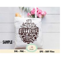 happy easter egg paper cut svg, cameo cricut cut files, easter eggs printable card, tulip svg, basket of easter egg clip