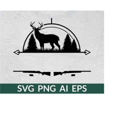 deer hunting frame svg, deer svg, hunting svg, pine tree forest svg, hunting rifle svg, deer monogram svg cut file cricu