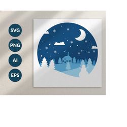 winter shadow box 3d, snowman paper cut template, winter craft decoration svg, winter layered papercut, housewarming gif