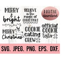 merry christmas bundle svg - christmas cut file - cricut - silhouette - merry and bright - instant download - cookie bak