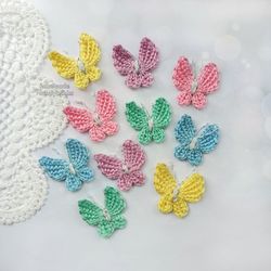 Crochet  Butterfly applique, Set of colorful butterflies, Handmade Butterfly motif, Scrapbooking.