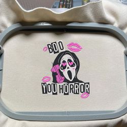 boo you horror embroidery design, face ghost embroidery machine file, scary halloween, embroidery design