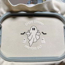 halloween spooky season embroidery machine design, spooky around and find out embroidery design, cute ghost embroidery design