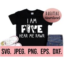 5th birthday svg - i am five dinosaur svg - fifth birthday boy shirt - digital download - birthday boy - five birthday s