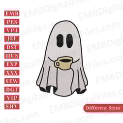 boo jee drinking coffee halloween embroidery file
