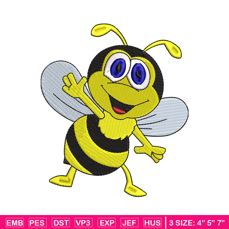 Bee cartoon embroidery design, Bee embroidery, Embroidery file, Embroidery shirt, Emb design, Digital download.jpg