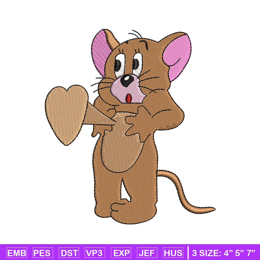 Jerry heart embroidery design, Cartoon embroidery, Embroidery file, Embroidery shirt, Emb design, Digital download.jpg