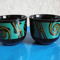 Set of 2 Black green Coffee Cup Mug geometric Ceramic