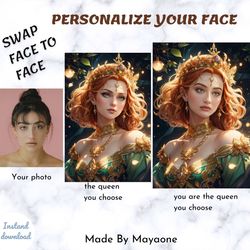 Personalized Portrait from photo, Custom Face Swap Portrait, Digital Photo Editing Manipulation, Mermaid queen, funny