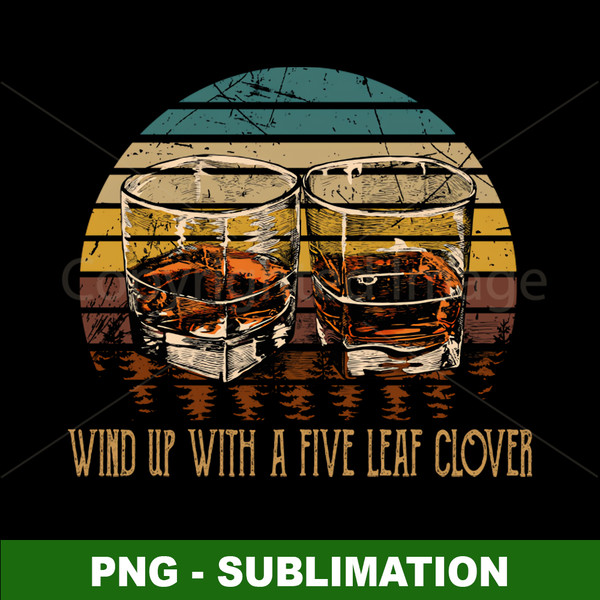 Whiskey Glasses - Five Leaf Clover Design - PNG Digital Download for Sublimation