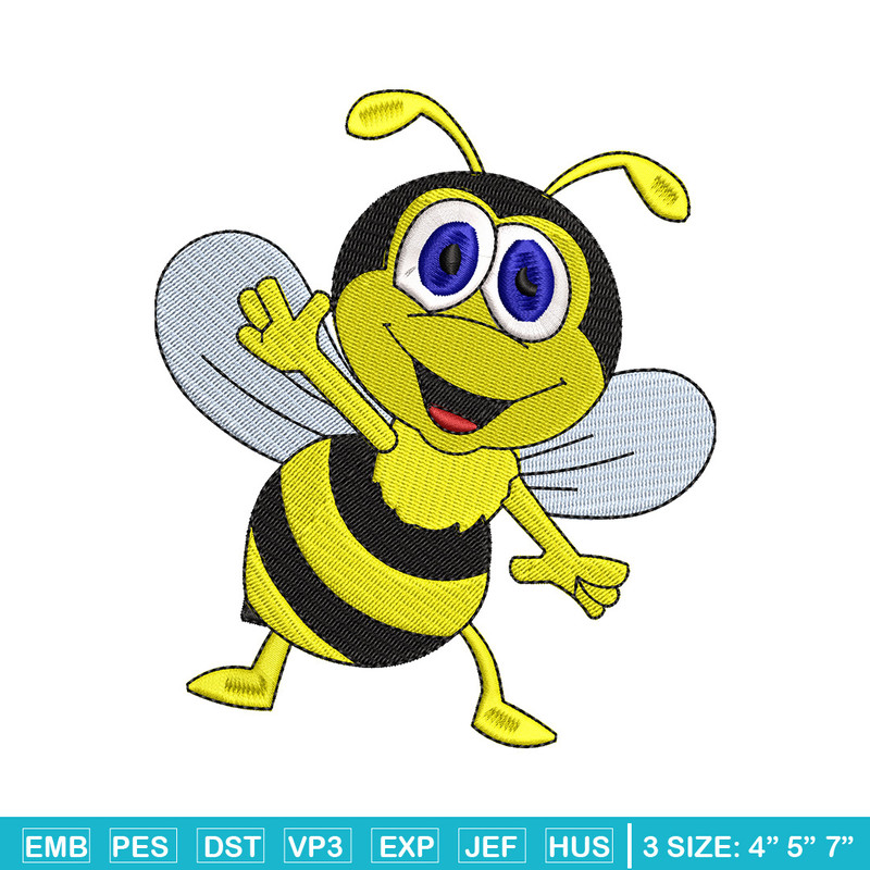 Bee cartoon embroidery design, Bee embroidery, Embroidery file, Embroidery shirt, Emb design, Digital download.jpg