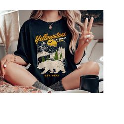 yellowstone national park shirt, retro boho hiking tshirt, western vintage graphic bear tee, nature adventure camping ro