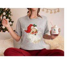 retro santa christmas shirt, santa hat vintage christmas tshirt, family christmas party tee, holiday t-shirt cute christ
