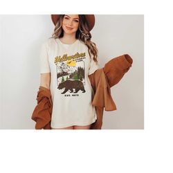 yellowstone national park shirt, retro boho hiking tshirt, trendy vintage graphic bear tee, nature adventure camping roa
