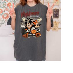 retro nightmare on main street mickey minnie comfort colors shirt, disney halloween shirt, disney spooky shirt, disney h