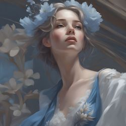 digital art, illustration. the girl by the window, blue 2. hyper-detailed painting. digital download!