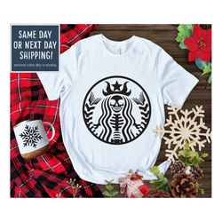 skeleton coffee shirt, halloween shirt, witch shirt, halloween party tee, halloween woman tee, funny halloween coffee sh