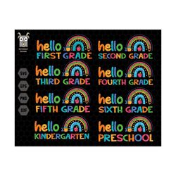 back to school svg bundle, retro teacher svg, hello kindergarten, 1st day of school svg, pre to 6th grade, teacher life,