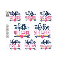 hello back to school svg bundle, hello kindergarten svg, 1st day of school svg, back to school, teacherlife svg, teacher