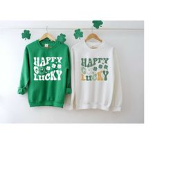 st patrick's day shirt, happy go lucky sweatshirt, saint patrick's day sweater, retro st patty's t-shirt, irish sweater