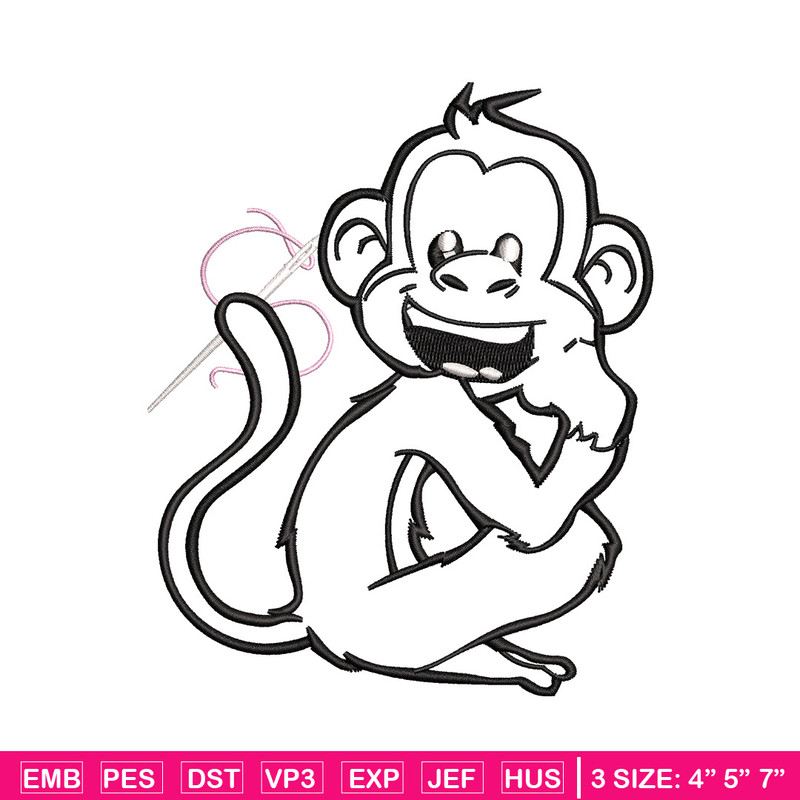 Monkey black white embroidery design, Monkey embroidery, Embroidery file, Embroidery shirt, Emb design, Digital download.jpg