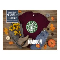 basic witch coffee shirt, halloween shirt, witch shirt, halloween party tee, halloween woman tee, funny halloween coffee
