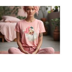 Retro Pink Santa Christmas Shirt Gift for Women, Vintage Aesthetic Christmas Tee, Pink Christmas Teacher Shirt, Matching