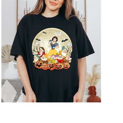 retro disney snow white and seven dwarfs halloween shirt, grumpy dopey sneezy doc sleepy bashful, wdw halloween party ma