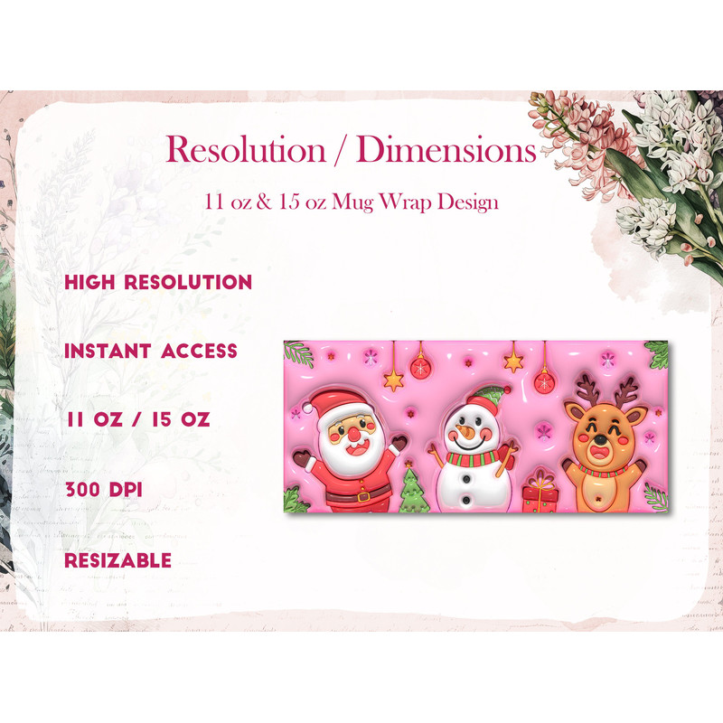 3D Christmas Mug Wrap, Inflated Christmas Mug Wrap Sublimation Design PNG, Puffy Christmas Mug Press Design, 11oz & 15oz Coffee Cup Template - 2.jpg