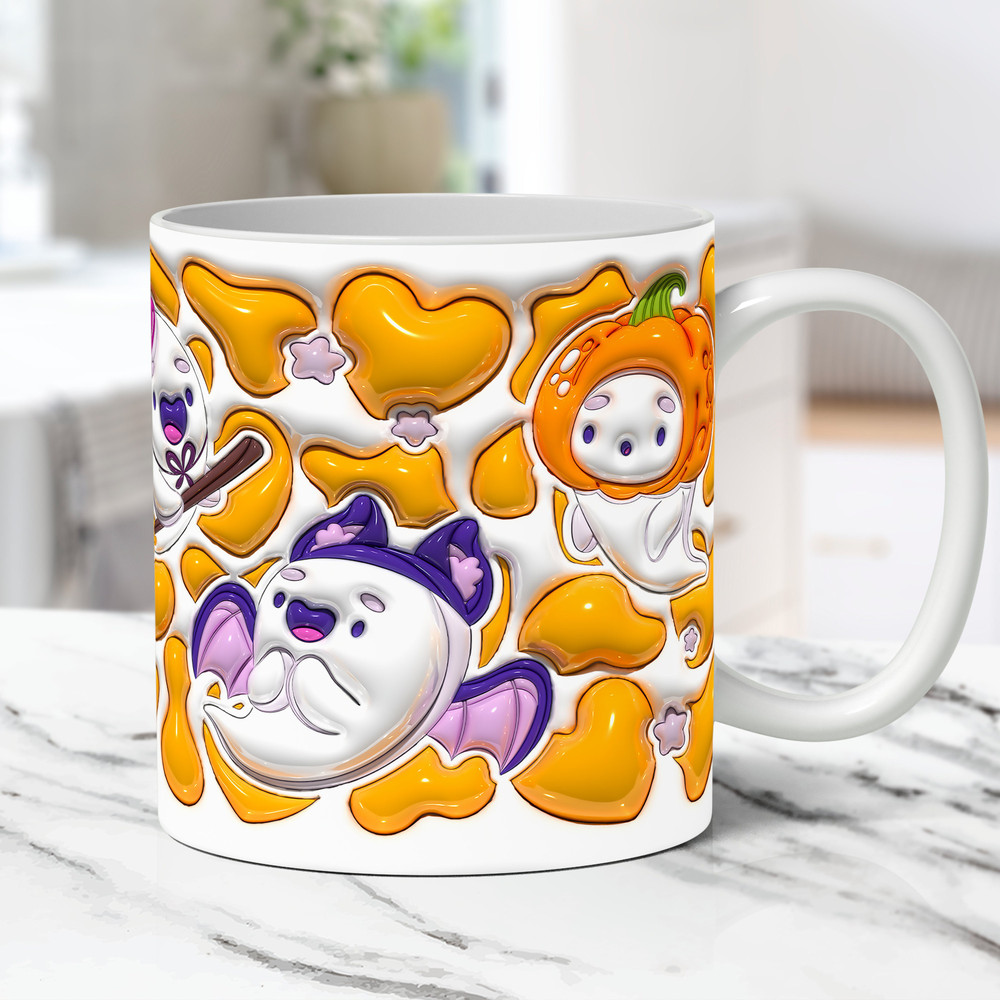 3D Inflated Ghost Mug Wrap, 3D Puffy Halloween Mug Wrap Sublimation Design PNG, 3D Puff 11oz and 15oz Spooky Vibes Mug Wrap - 1.jpg