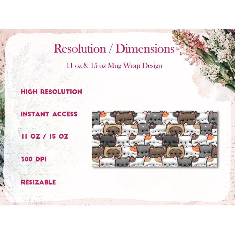 3D Inflated Cat Mug Wrap, Puffy Cats Mug Wrap Sublimation Design PNG, 11oz and 15oz Coffee Cup Template, 3D Cute Cats Mug Press Design - 2.jpg