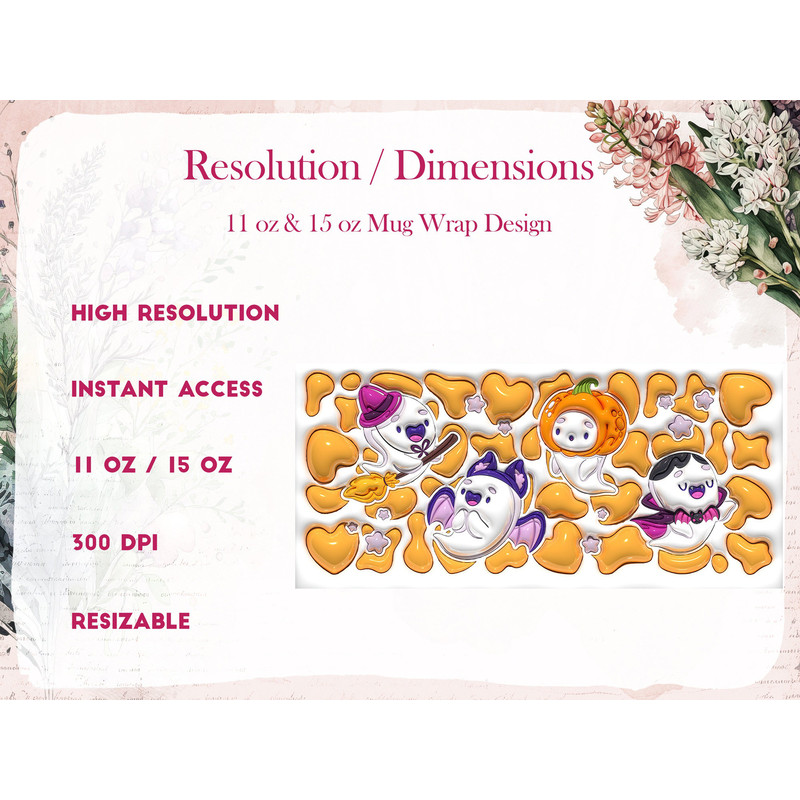 3D Inflated Ghost Mug Wrap, 3D Puffy Halloween Mug Wrap Sublimation Design PNG, 3D Puff 11oz and 15oz Spooky Vibes Mug Wrap - 2.jpg