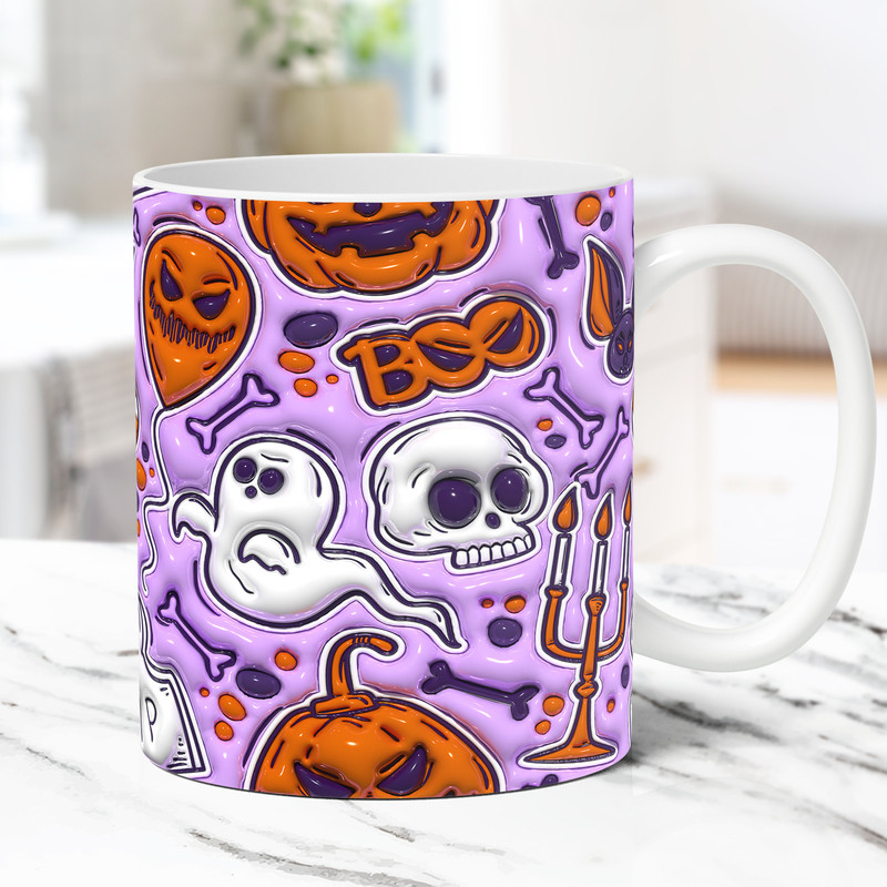 3D Inflated Halloween Mug Wrap, Spooky Vibes Halloween Mug Wrap Sublimation Design PNG, 3D Puffy 11oz 15oz Pumpkin Ghost Halloween Mug Wrap - 1.jpg