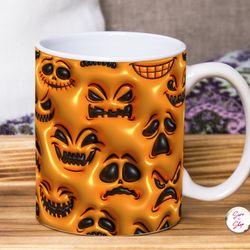 3d inflated retro spooky season mug, 3d puffy halloween mug, 3d spooky pumpkin puff 1